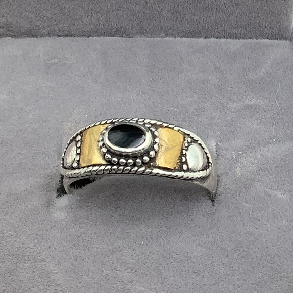 Sterling Silver and Brass Ring with Onyx Stone - Picture 1 of 5
